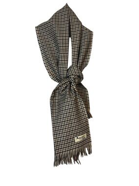 Aquascutum 100% Wool Scarf Brown Check Plaid Fringe Made England For Ana 57”X12